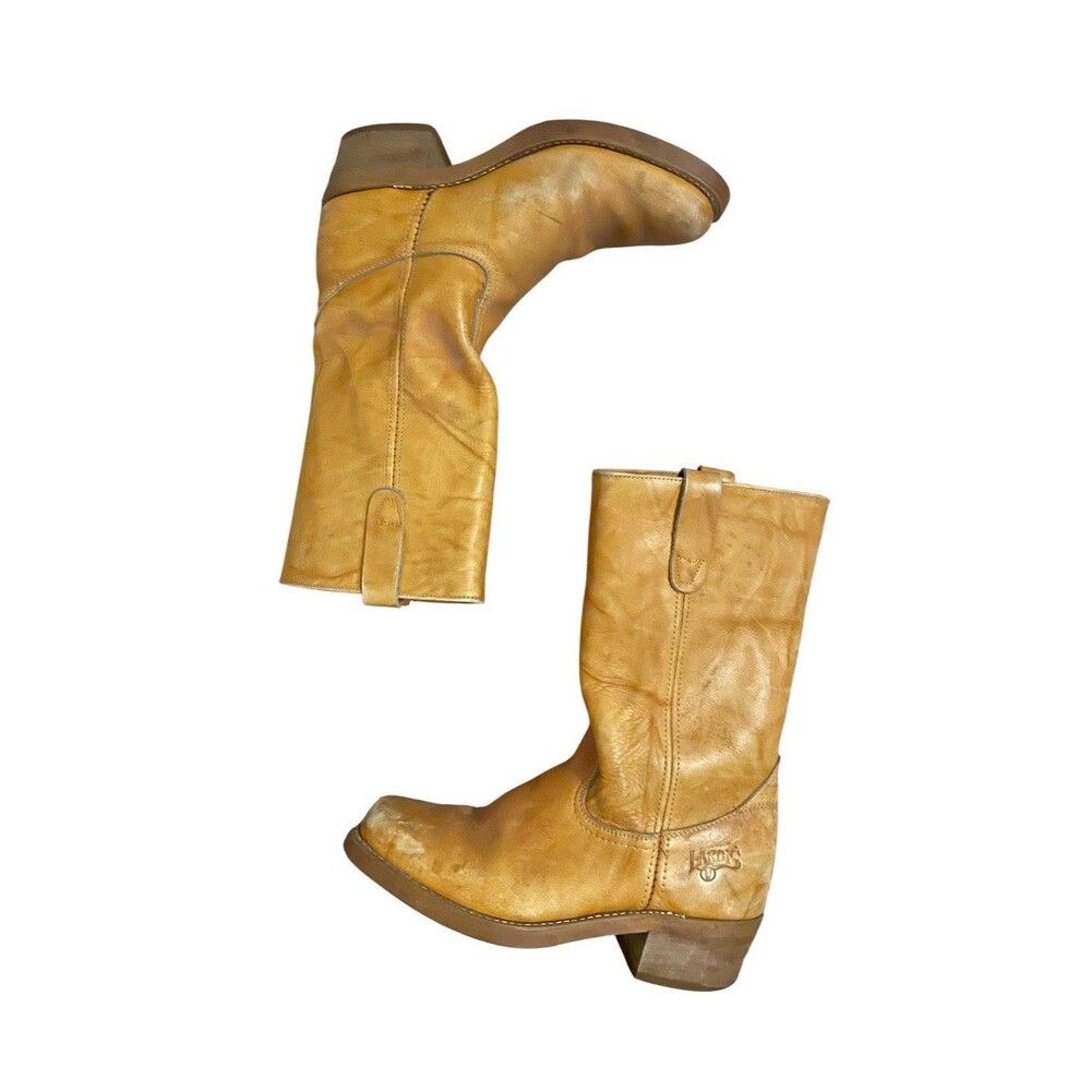 Vintage Landis Light Brown Leather Campus Western Boots Men’s Size 10 USA Cowboy - Picture 8 of 12